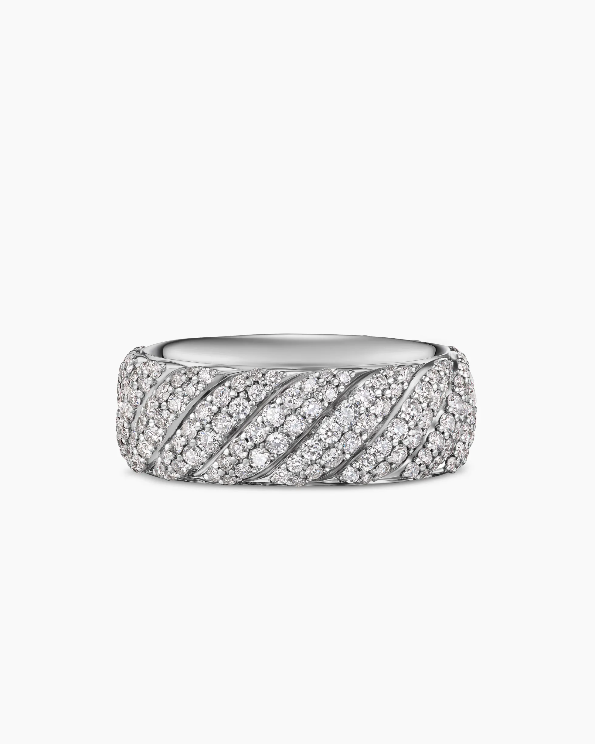Sculpted Cable Pavé Band Ring 18K White Gold with Diamonds, 8.5mm
