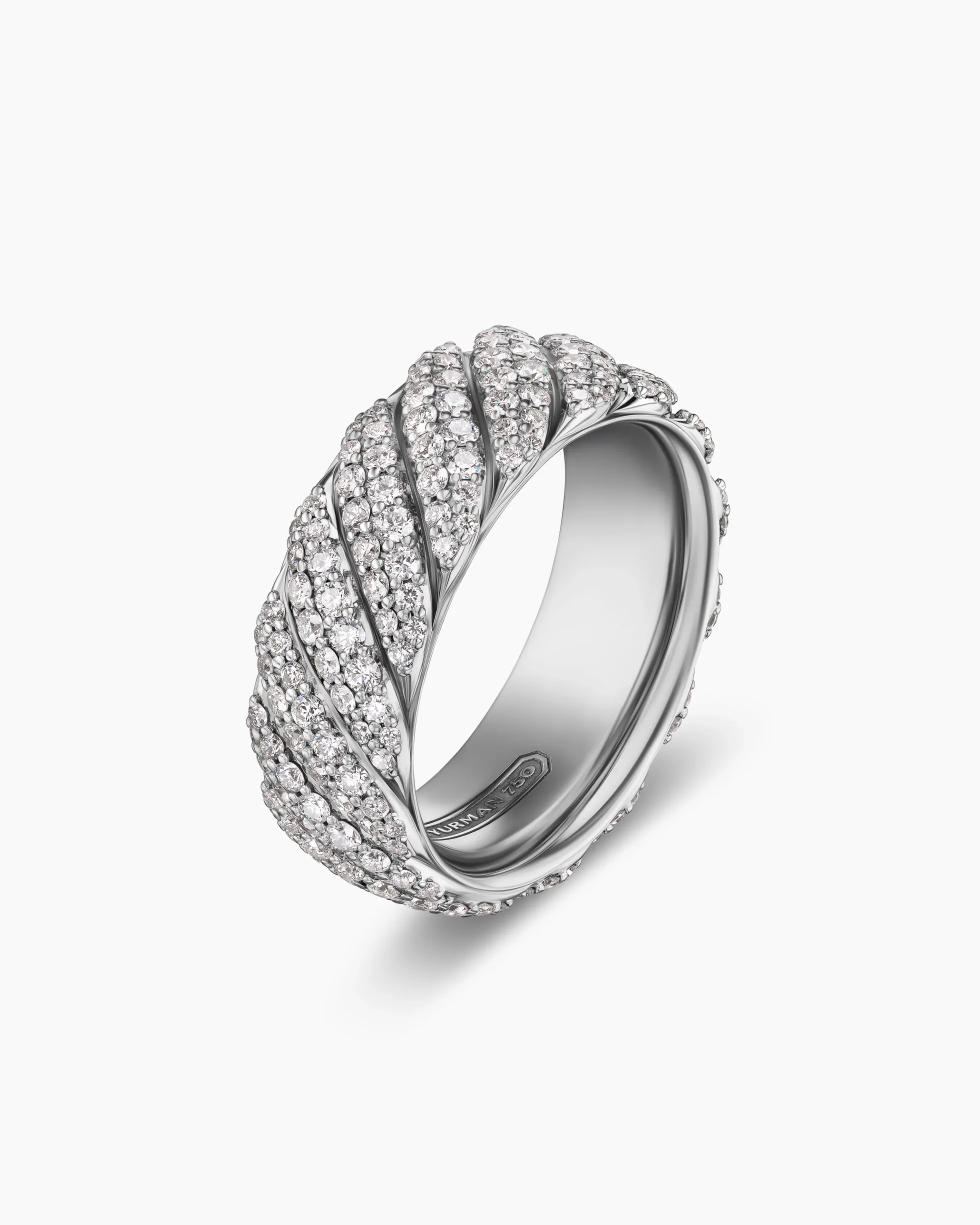 Sculpted Cable Pavé Band Ring 18K White Gold with Diamonds, 8.5mm