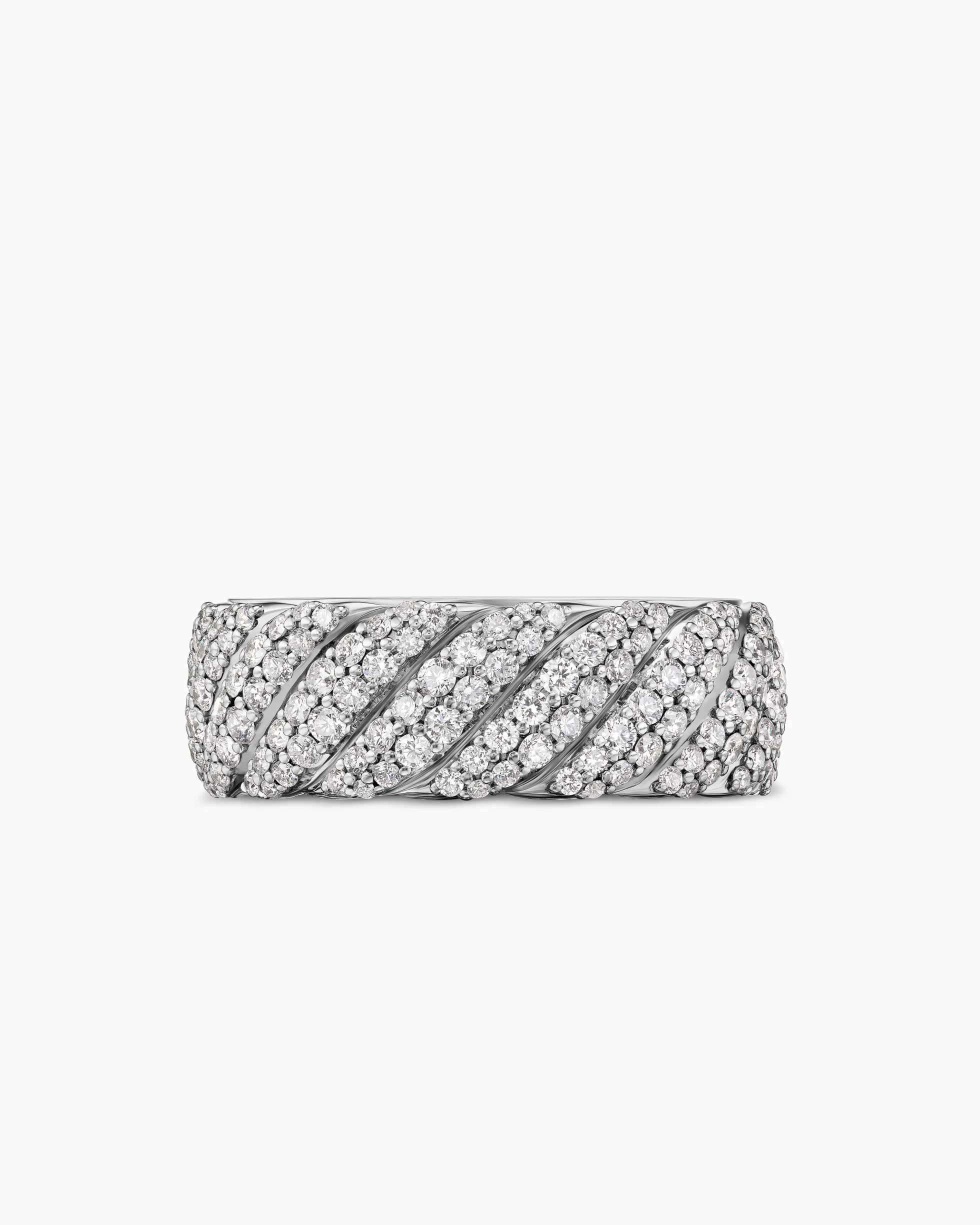 Sculpted Cable Pavé Band Ring 18K White Gold with Diamonds, 8.5mm