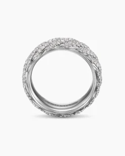 Sculpted Cable Pavé Band Ring 18K White Gold with Diamonds, 8.5mm