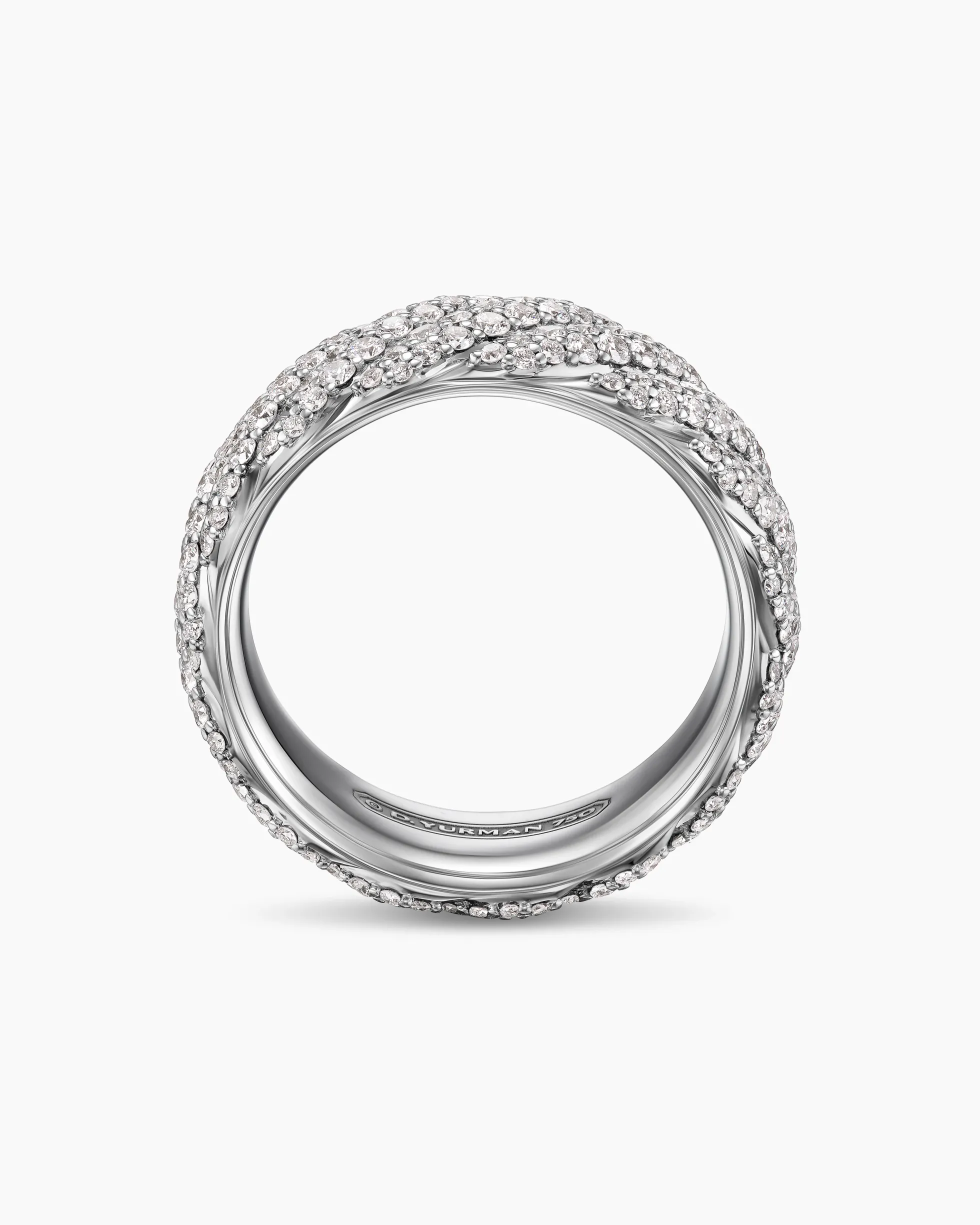 Sculpted Cable Pavé Band Ring 18K White Gold with Diamonds, 8.5mm