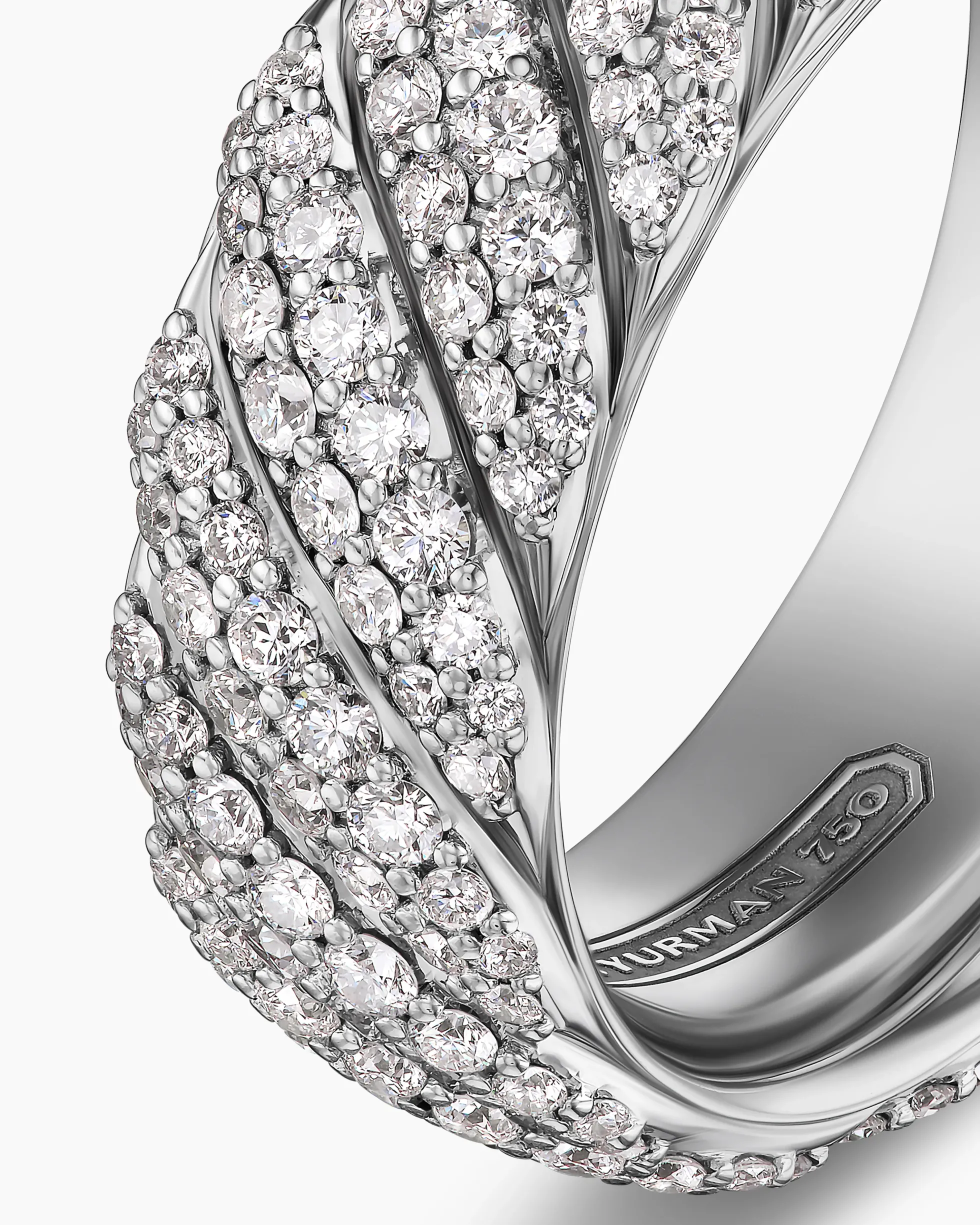 Sculpted Cable Pavé Band Ring 18K White Gold with Diamonds, 8.5mm