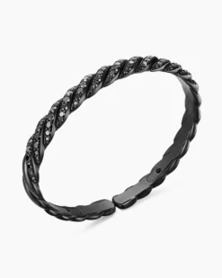 Sculpted Cable Pavé Flex Bracelet Black Titanium with Black Diamonds, 7.5mm