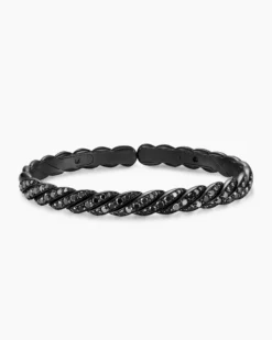 Sculpted Cable Pavé Flex Bracelet Black Titanium with Black Diamonds, 7.5mm