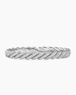 Sculpted Cable Pavé Flex Bracelet 18K White Gold with Diamonds, 7.5mm