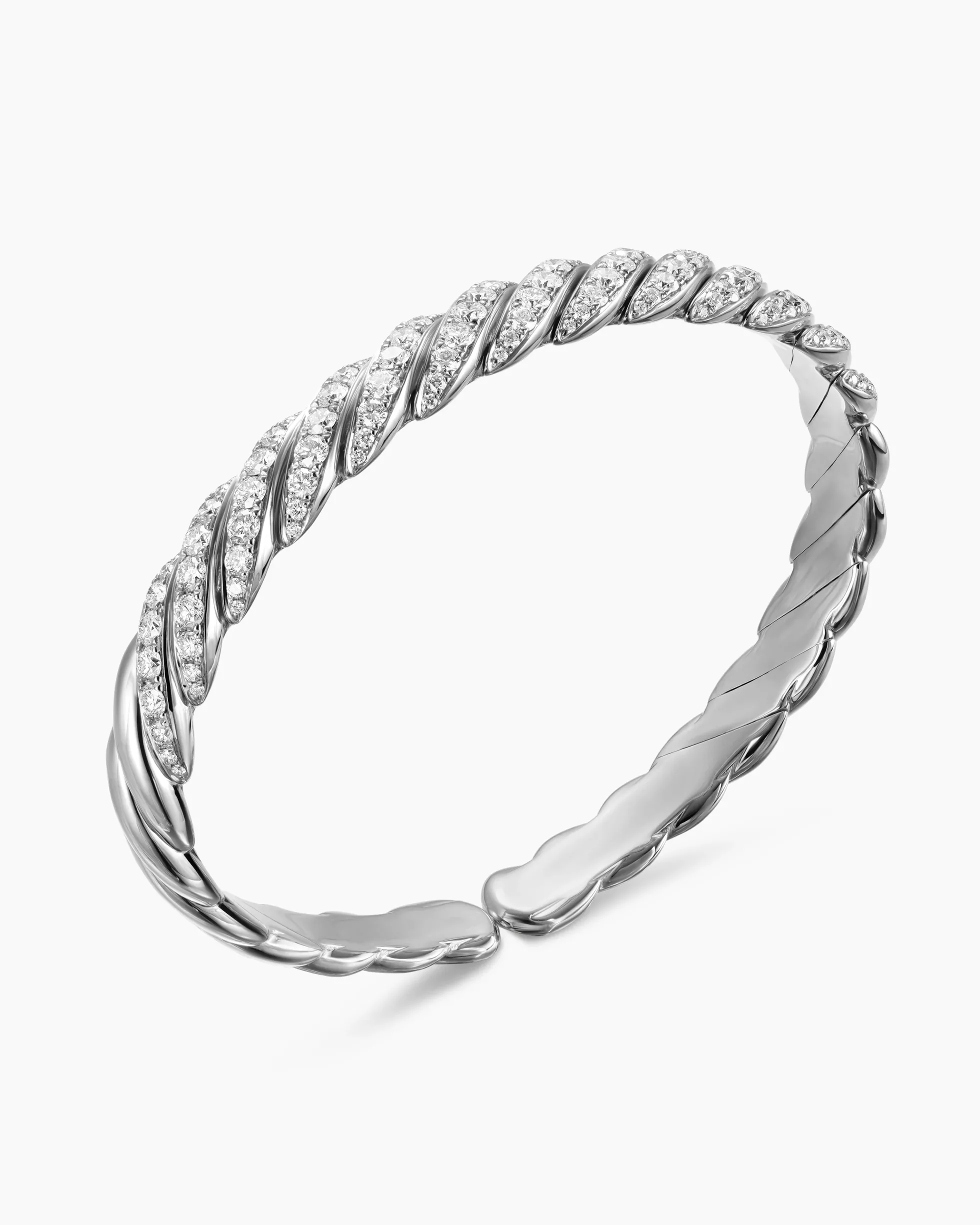 Sculpted Cable Pavé Flex Bracelet 18K White Gold with Diamonds, 7.5mm