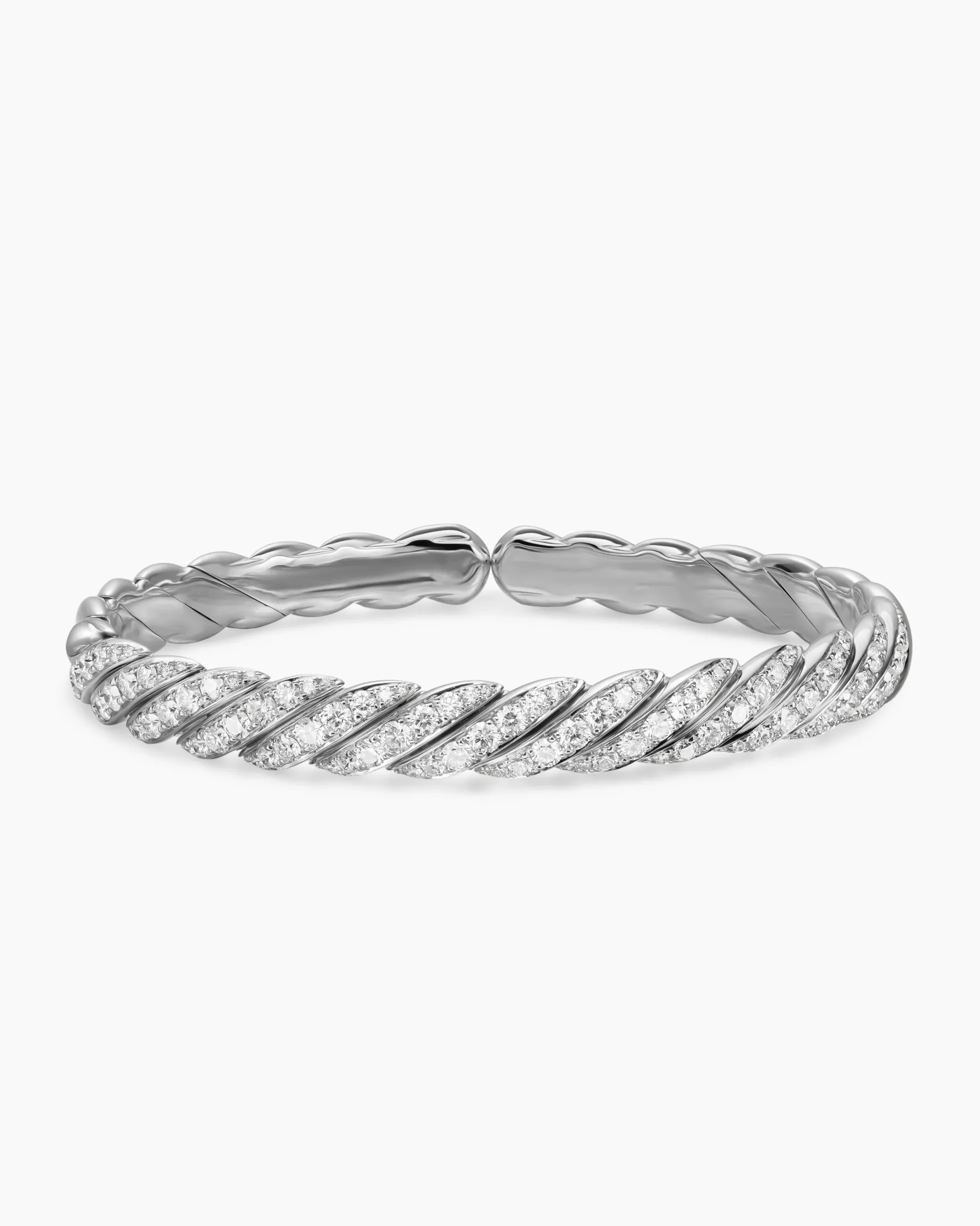Sculpted Cable Pavé Flex Bracelet 18K White Gold with Diamonds, 7.5mm