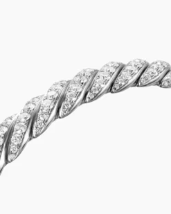 Sculpted Cable Pavé Flex Bracelet 18K White Gold with Diamonds, 7.5mm