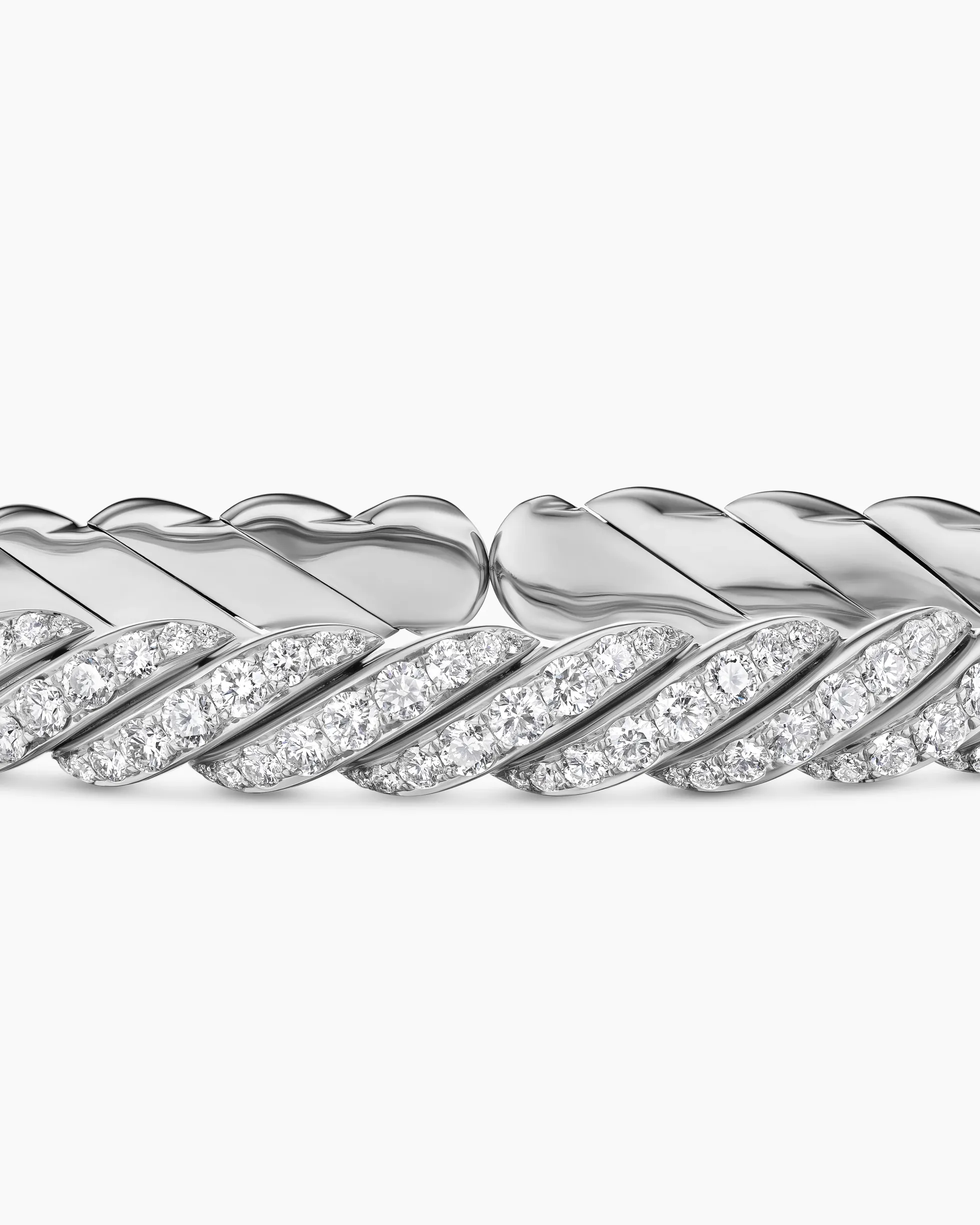 Sculpted Cable Pavé Flex Bracelet 18K White Gold with Diamonds, 7.5mm