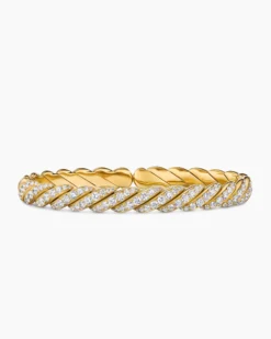 Sculpted Cable Pavé Flex Bracelet 18K Yellow Gold with Diamonds, 7.5mm