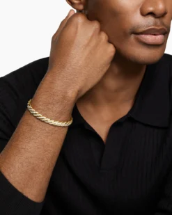 Sculpted Cable Pavé Flex Bracelet 18K Yellow Gold with Diamonds, 7.5mm