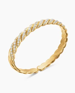 Sculpted Cable Pavé Flex Bracelet 18K Yellow Gold with Diamonds, 7.5mm