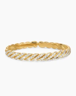 Sculpted Cable Pavé Flex Bracelet 18K Yellow Gold with Diamonds, 7.5mm