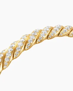 Sculpted Cable Pavé Flex Bracelet 18K Yellow Gold with Diamonds, 7.5mm
