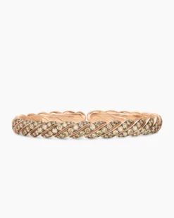 Sculpted Cable Pavé Flex Bracelet 18K Rose Gold with Cognac Diamonds, 7.5mm