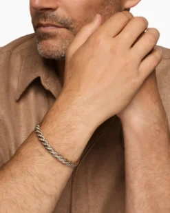 Sculpted Cable Pavé Flex Bracelet 18K Rose Gold with Cognac Diamonds, 7.5mm