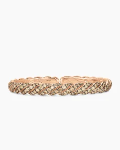 Sculpted Cable Pavé Flex Bracelet 18K Rose Gold with Cognac Diamonds, 7.5mm