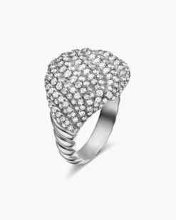 Sculpted Cable Pinky Ring 18K White Gold with Diamonds, 13mm