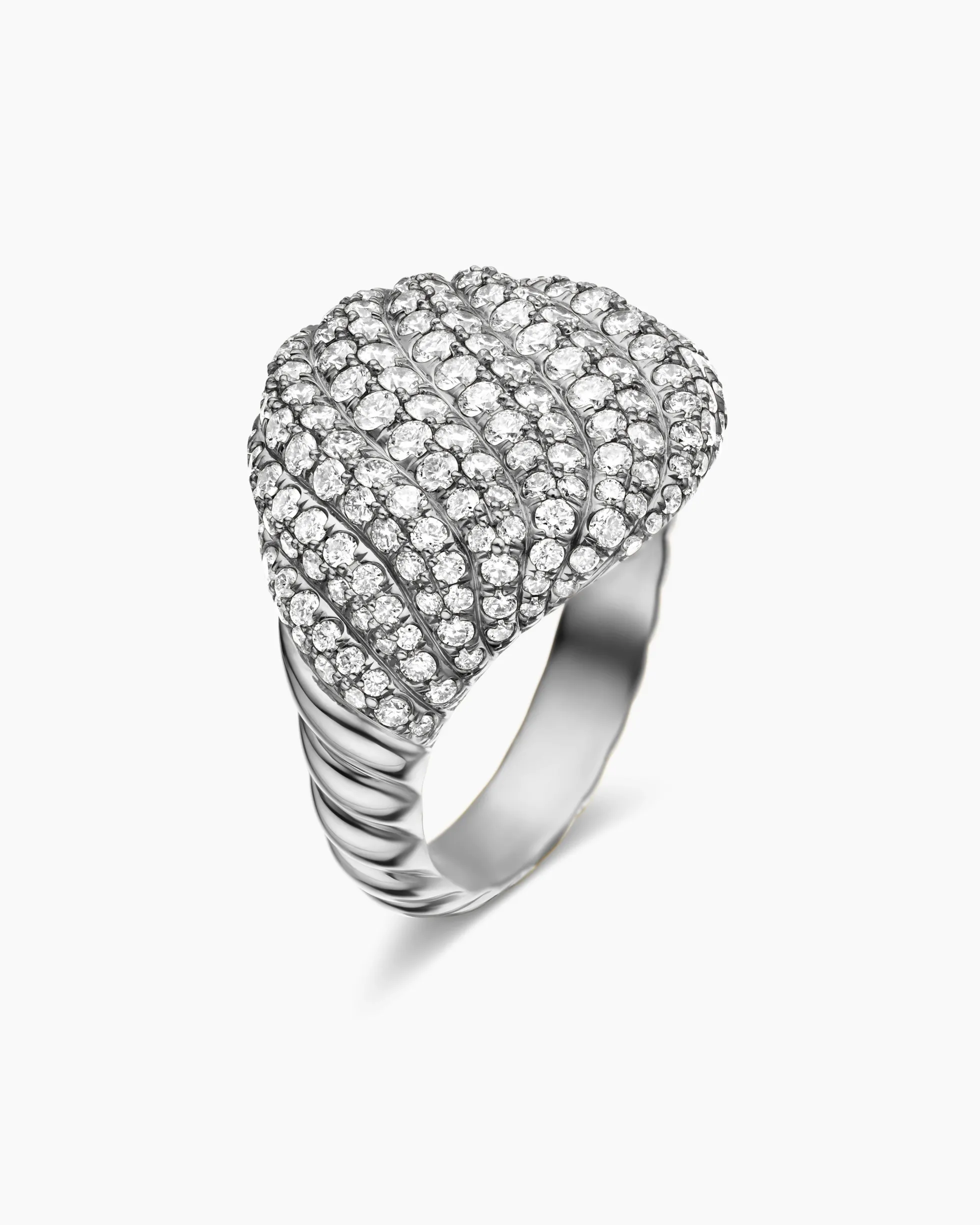 Sculpted Cable Pinky Ring 18K White Gold with Diamonds, 13mm