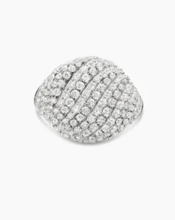 Sculpted Cable Pinky Ring 18K White Gold with Diamonds, 13mm