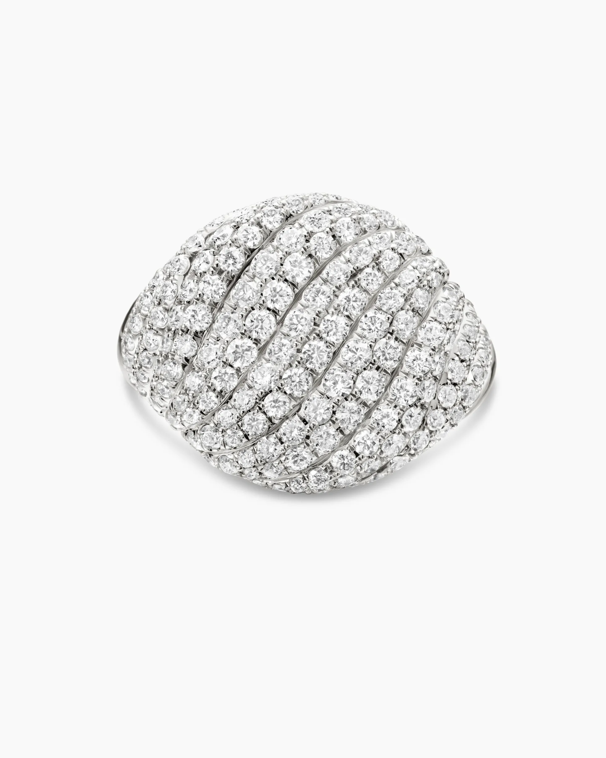 Sculpted Cable Pinky Ring 18K White Gold with Diamonds, 13mm