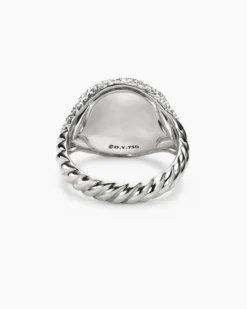 Sculpted Cable Pinky Ring 18K White Gold with Diamonds, 13mm