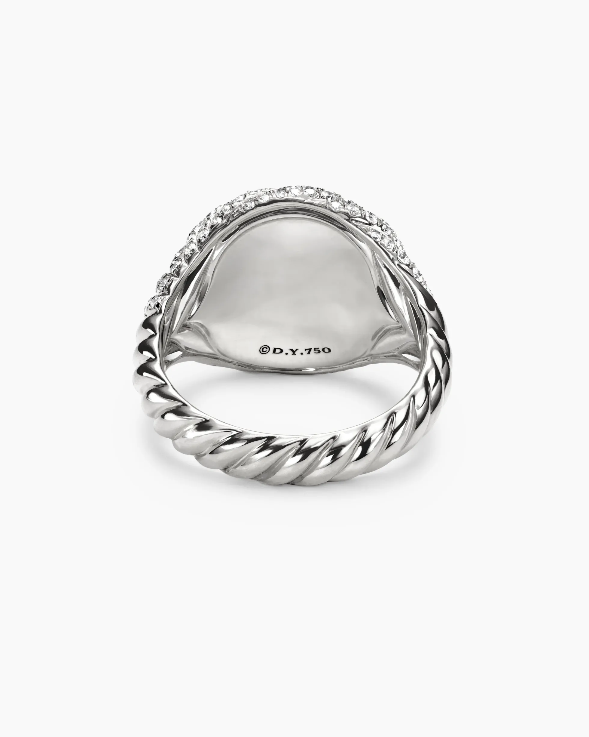 Sculpted Cable Pinky Ring 18K White Gold with Diamonds, 13mm