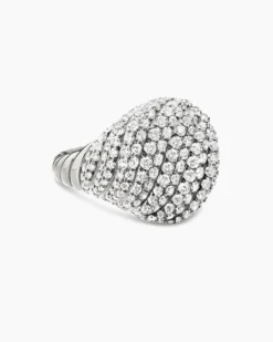 Sculpted Cable Pinky Ring 18K White Gold with Diamonds, 13mm