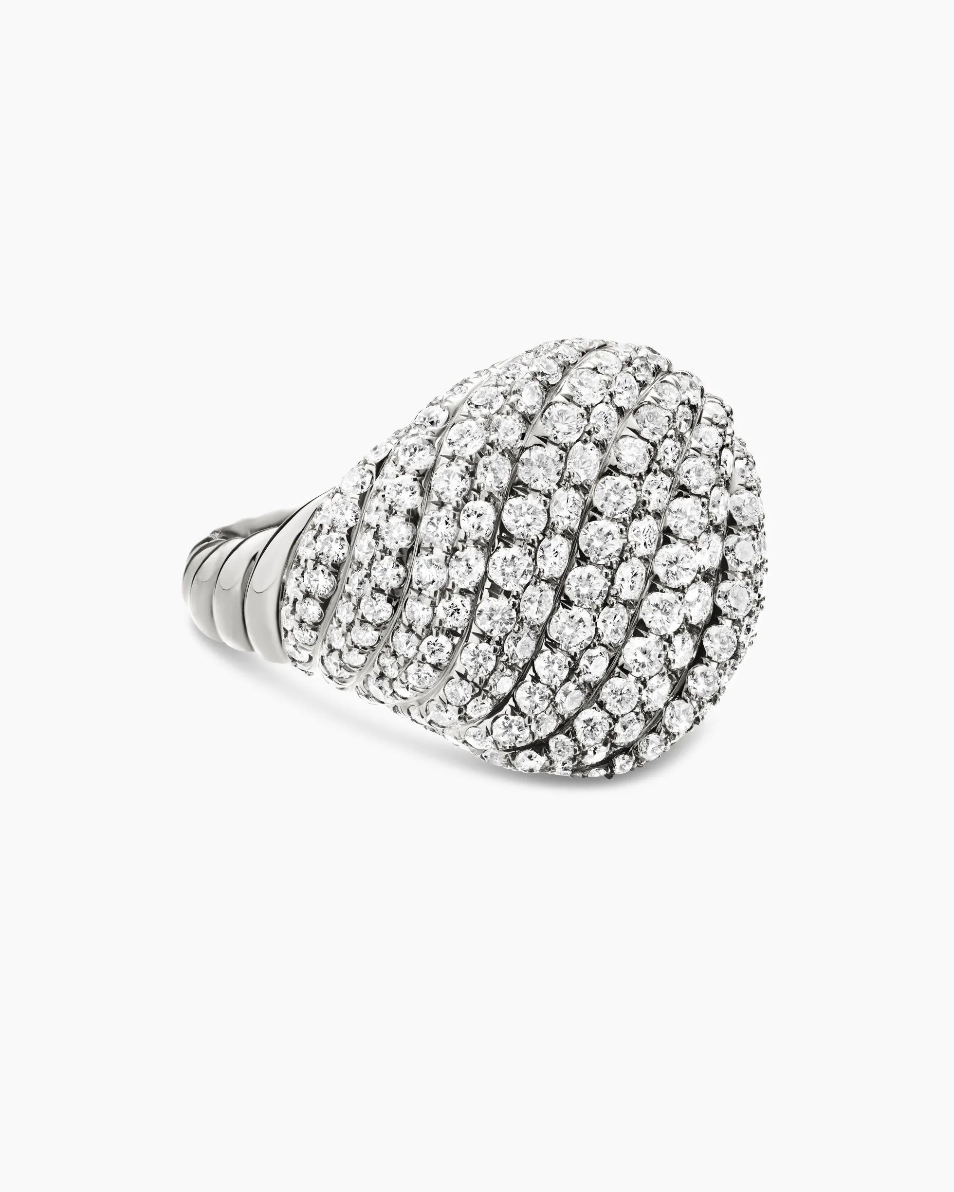 Sculpted Cable Pinky Ring 18K White Gold with Diamonds, 13mm