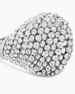 Sculpted Cable Pinky Ring 18K White Gold with Diamonds, 13mm