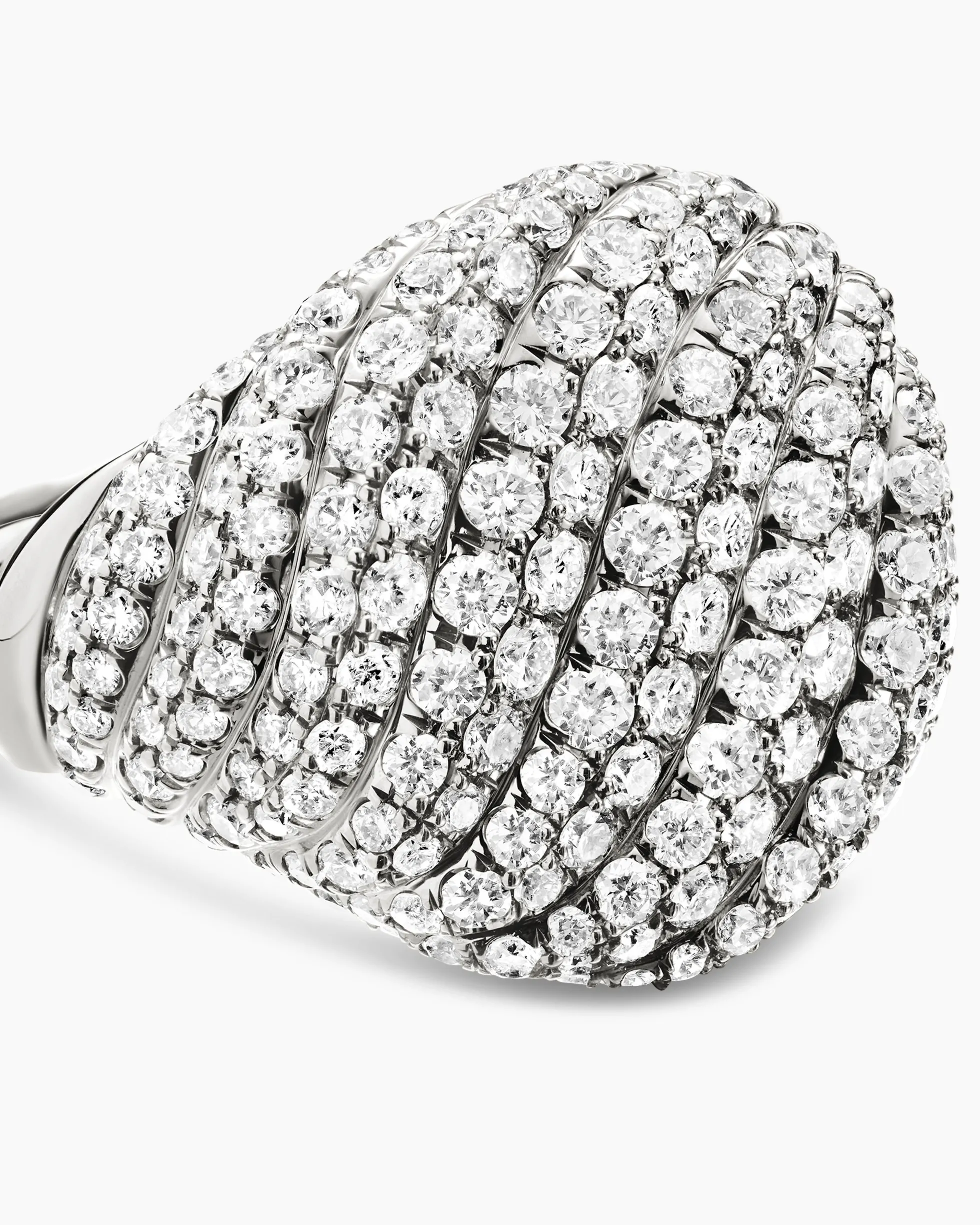 Sculpted Cable Pinky Ring 18K White Gold with Diamonds, 13mm