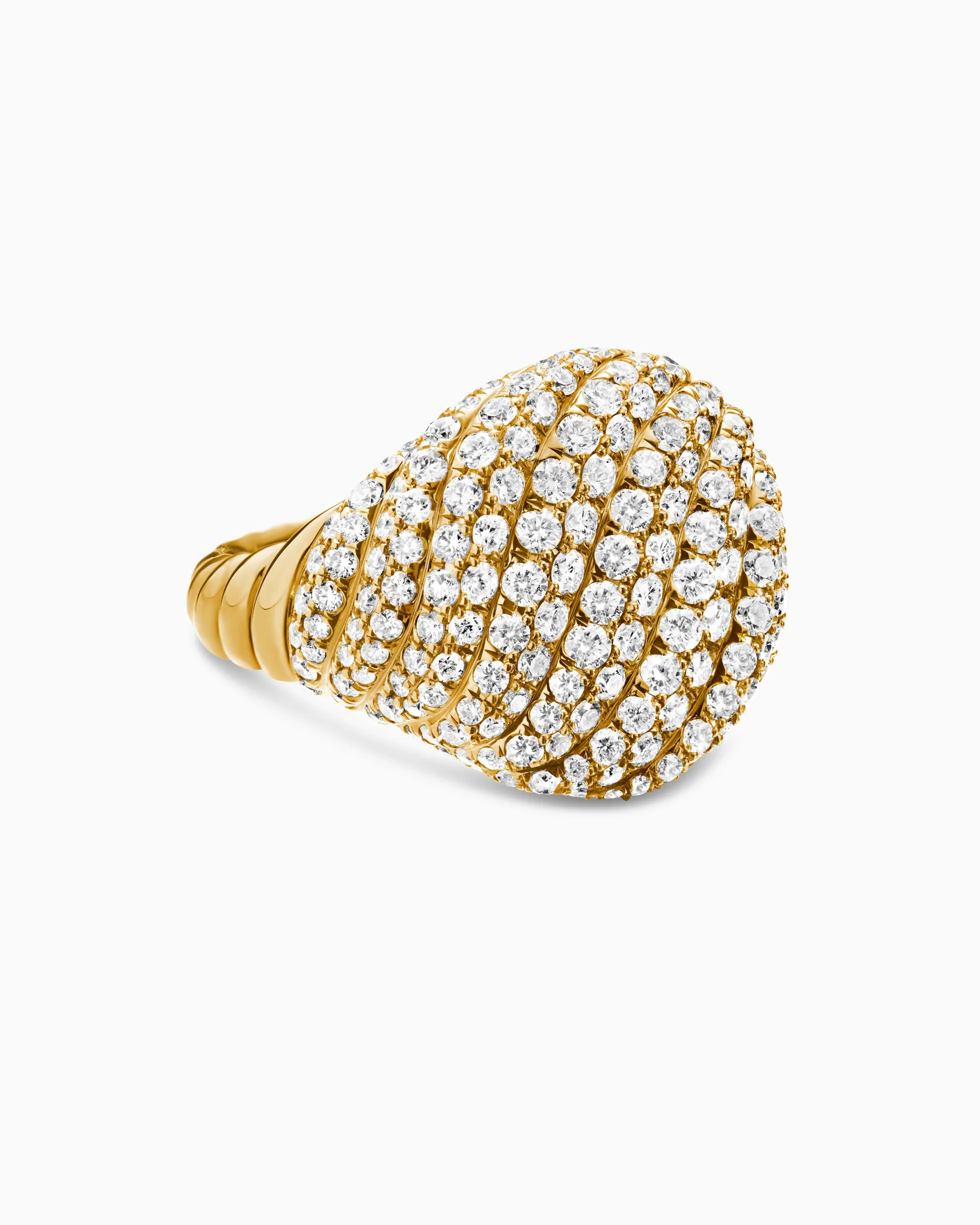 Sculpted Cable Pinky Ring 18K Yellow Gold with Diamonds, 13mm