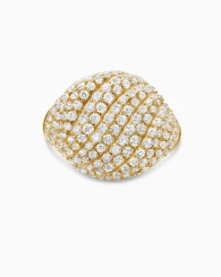 Sculpted Cable Pinky Ring 18K Yellow Gold with Diamonds, 13mm