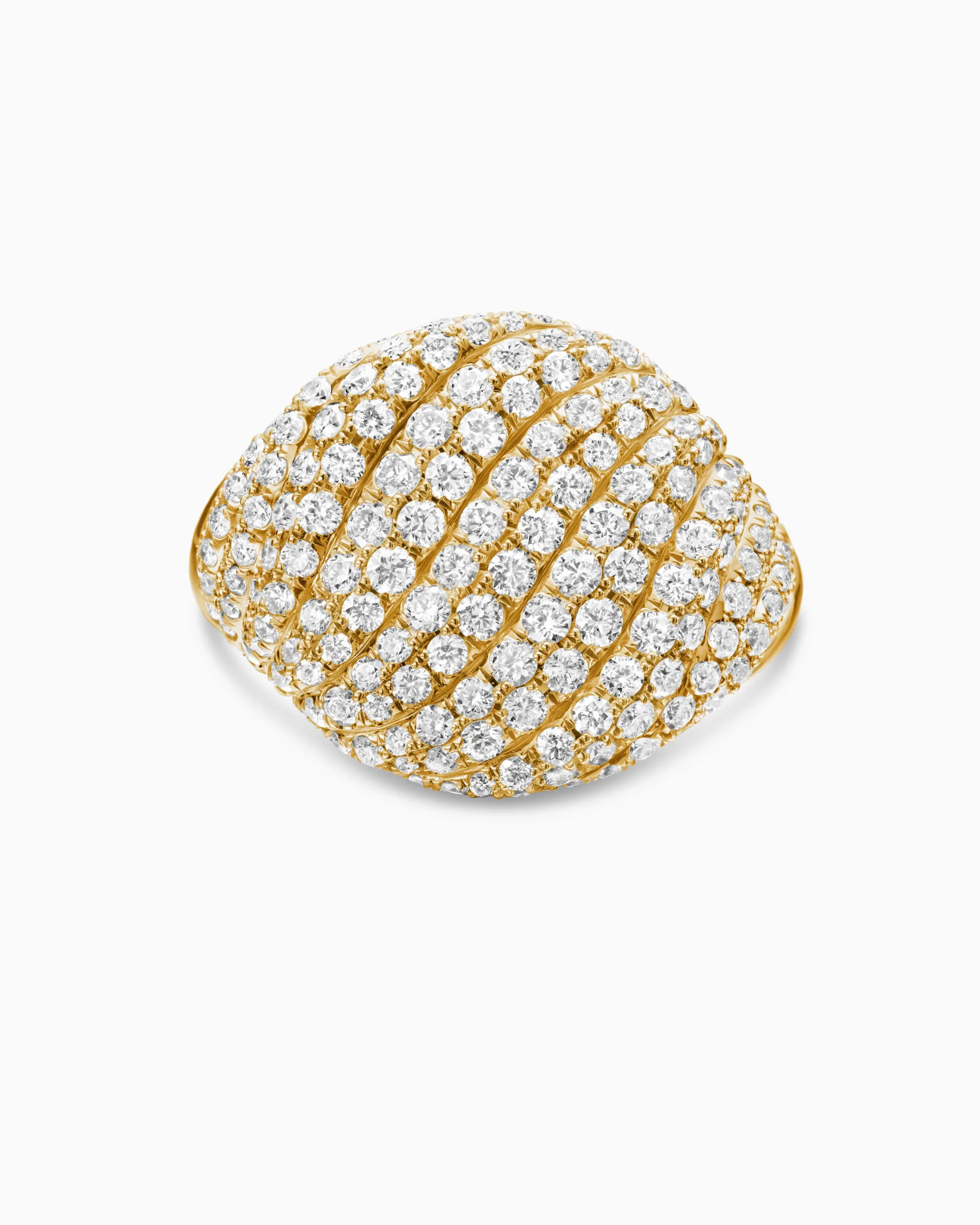 Sculpted Cable Pinky Ring 18K Yellow Gold with Diamonds, 13mm