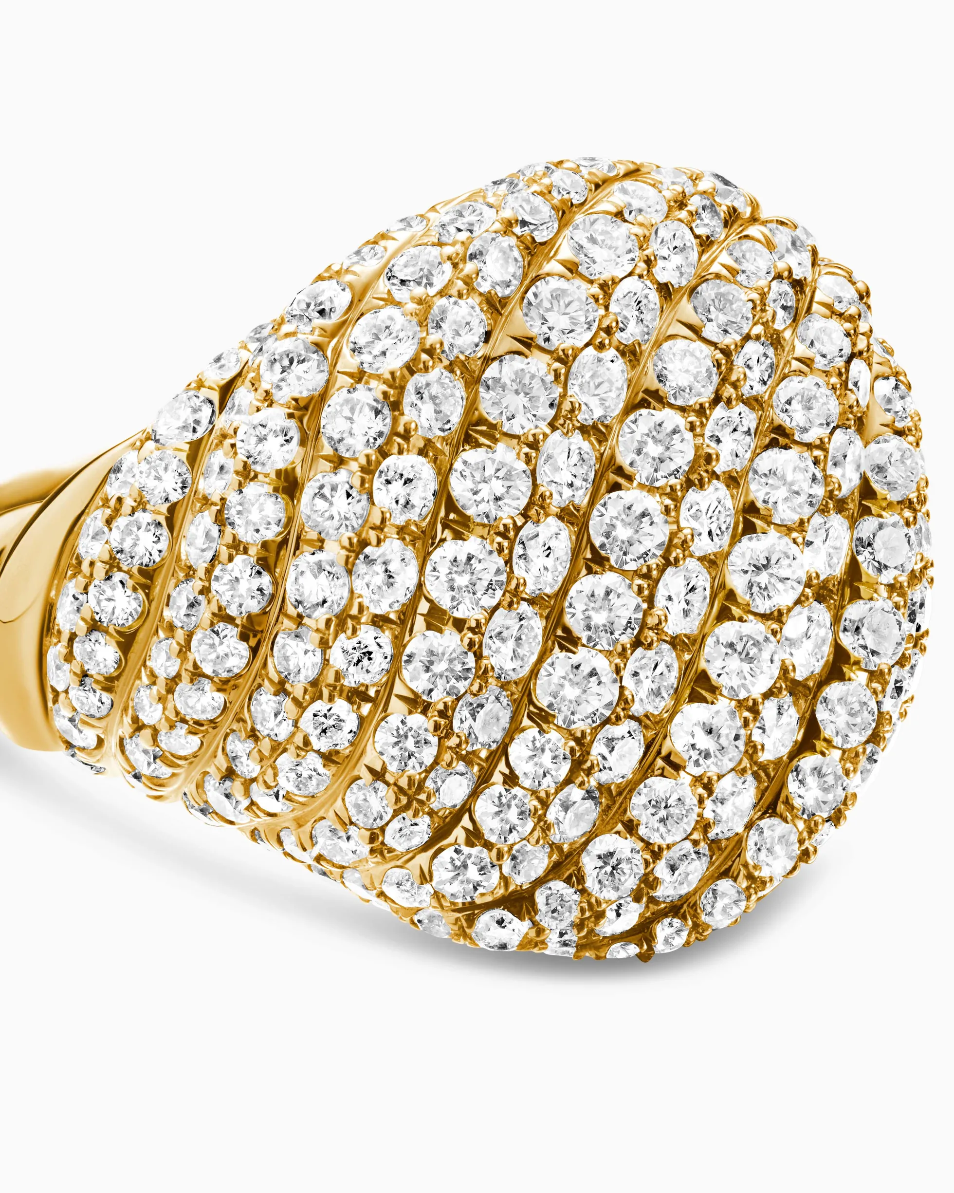Sculpted Cable Pinky Ring 18K Yellow Gold with Diamonds, 13mm