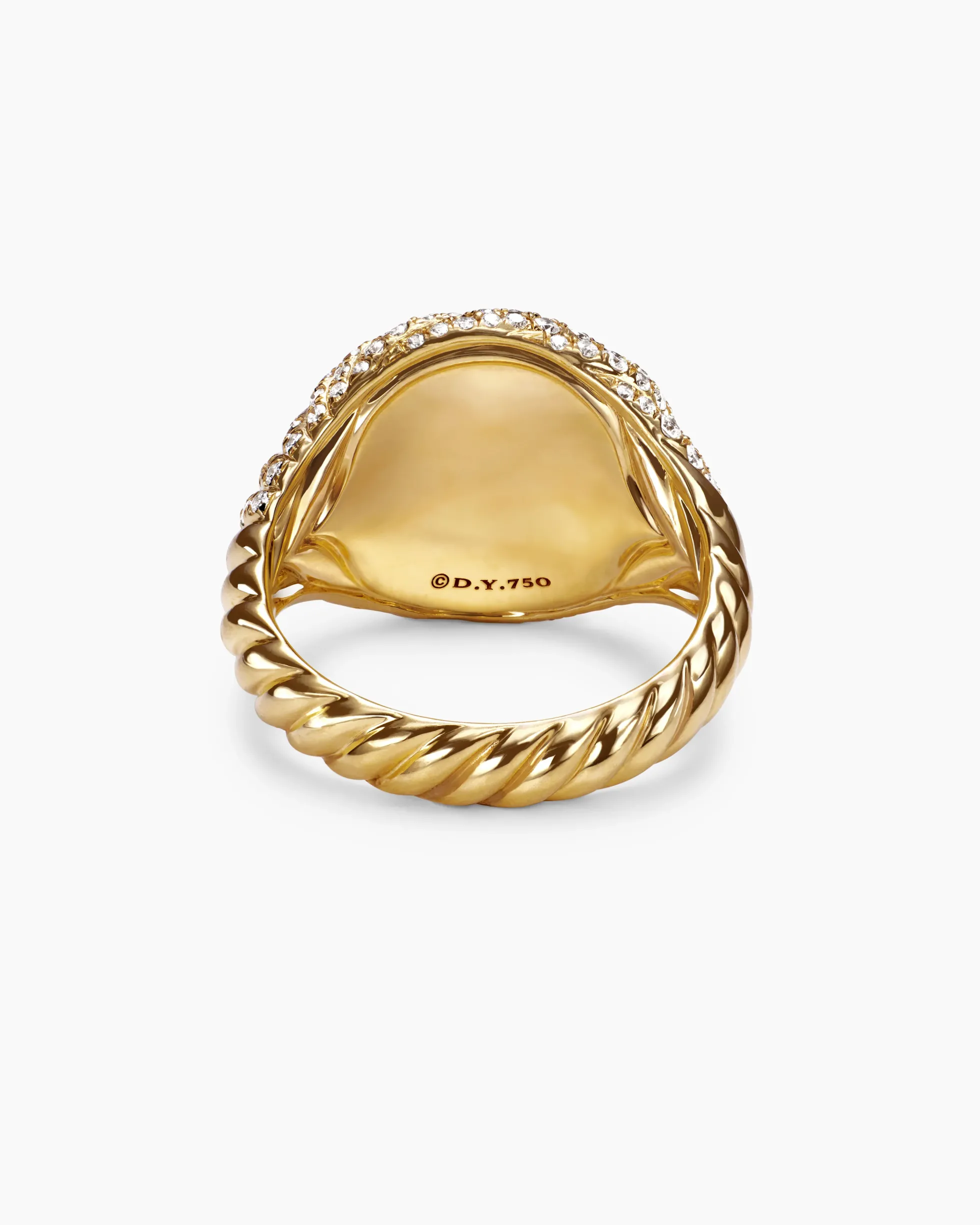 Sculpted Cable Pinky Ring 18K Yellow Gold with Diamonds, 13mm