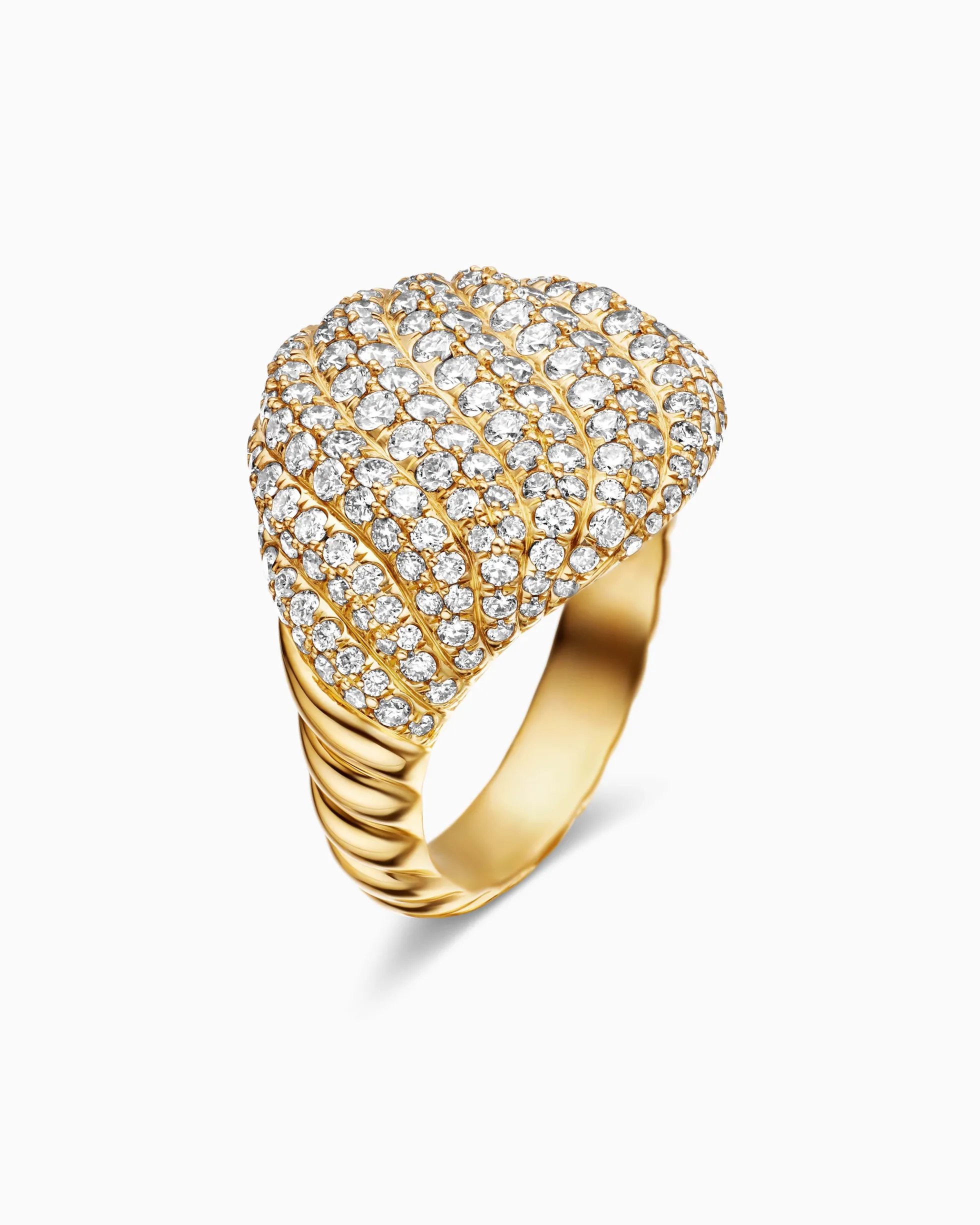 Sculpted Cable Pinky Ring 18K Yellow Gold with Diamonds, 13mm