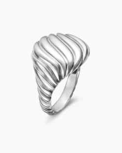 Sculpted Cable Pinky Ring Sterling Silver, 13mm