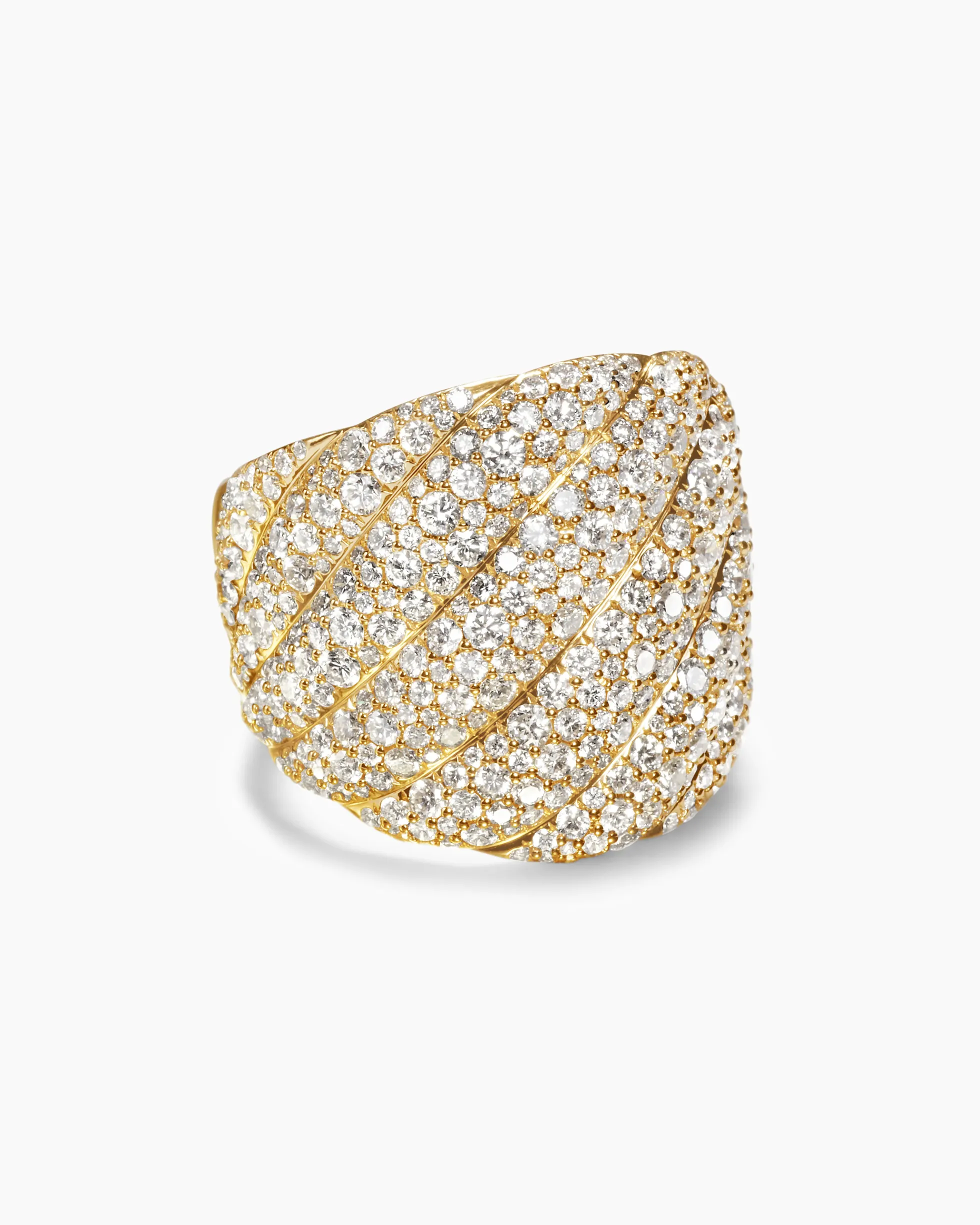 Sculpted Cable Ring 18K Yellow Gold with Diamonds, 20mm