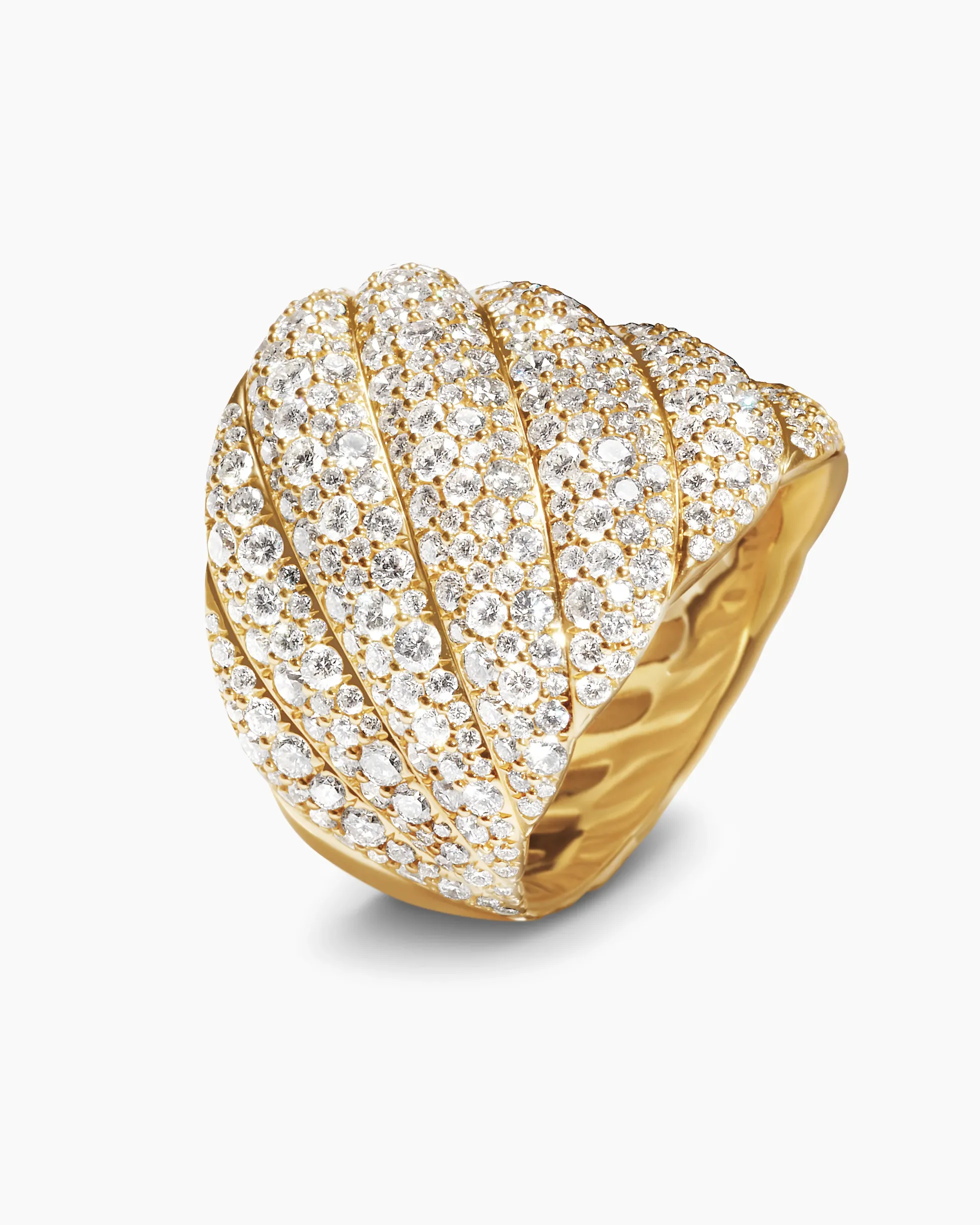 Sculpted Cable Ring 18K Yellow Gold with Diamonds, 20mm