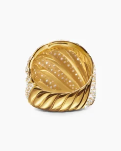 Sculpted Cable Ring 18K Yellow Gold with Diamonds, 20mm