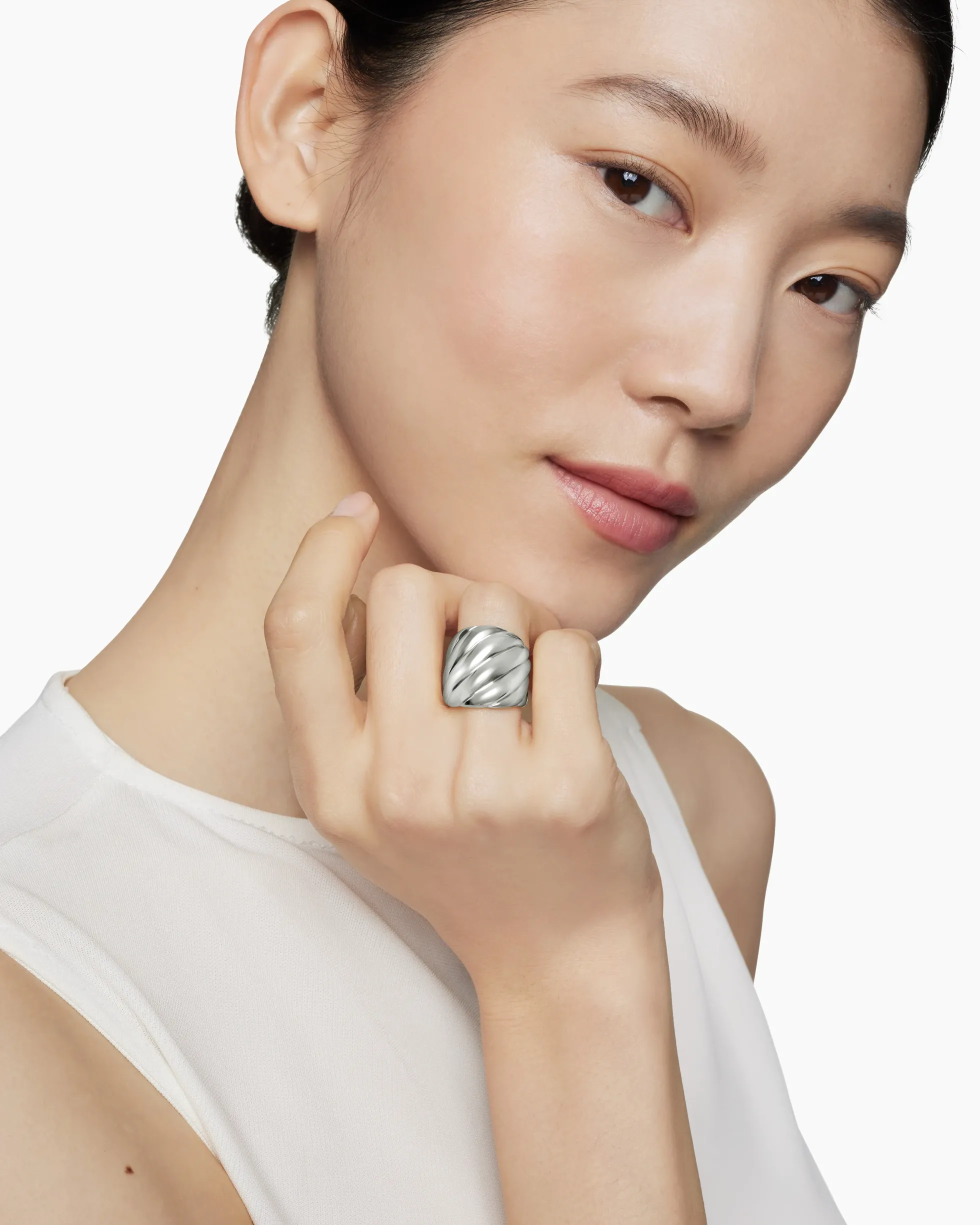 Sculpted Cable Ring Sterling Silver, 21mm