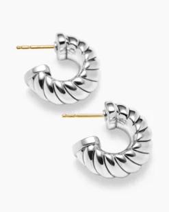Sculpted Cable Shrimp Earrings Sterling Silver, 20.5mm