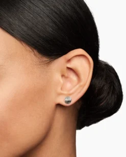Sculpted Cable Stud Earrings Sterling Silver, 8mm