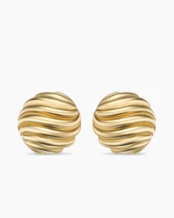 Sculpted Cable Stud Earrings 18K Yellow Gold, 14mm