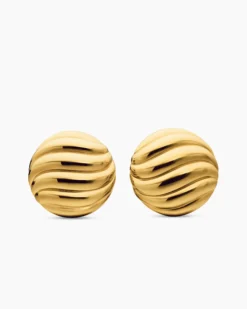 Sculpted Cable Stud Earrings 18K Yellow Gold, 20mm