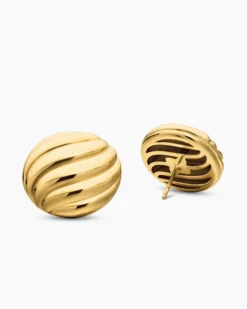 Sculpted Cable Stud Earrings 18K Yellow Gold, 20mm