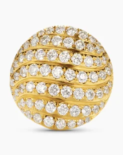 Sculpted Cable Stud Earrings 18K Yellow Gold with Diamonds, 14mm