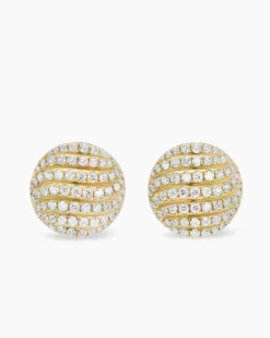 Sculpted Cable Stud Earrings 18K Yellow Gold with Diamonds, 14mm
