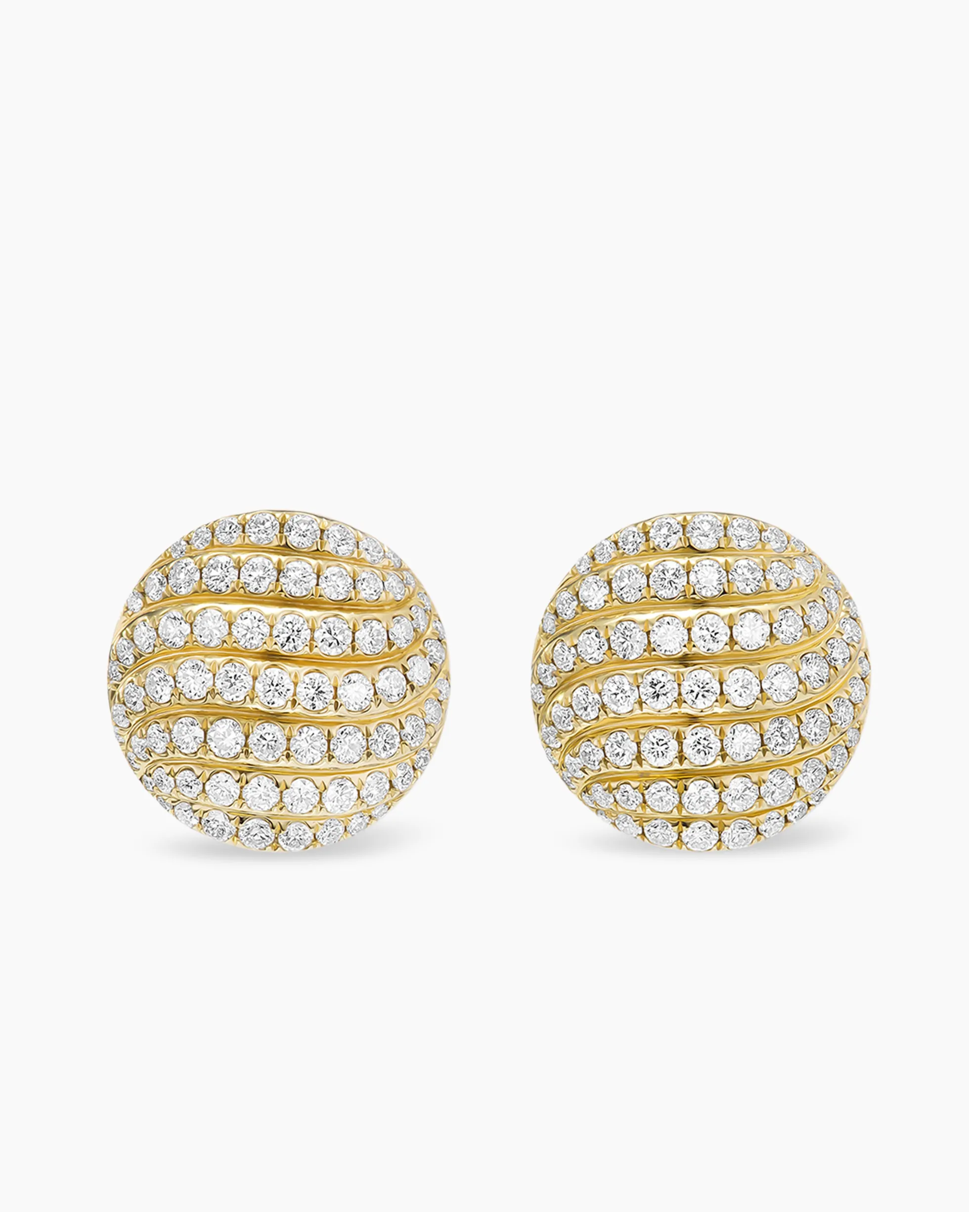 Sculpted Cable Stud Earrings 18K Yellow Gold with Diamonds, 14mm